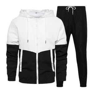 Chándal de retales informal para hombre, moda Primavera Otoño, chaquetas con capucha y cremallera, pantalones de chándal, trajes de dos piezas, ropa deportiva masculina - Product Image 4