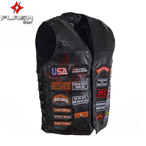 Gilet de moto en cuir de buffle respirant pour homme, style vintage, club de motards, fermeture éclair, poches, cuir de vache véritable, sans manches - Product Image 5