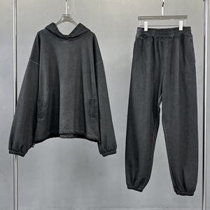 Sweat à capuche unisexe vintage personnalisé brodé sans cordon en coton 450 g/m² en molleton épais délavé à l'acide pour homme - Product Image 5