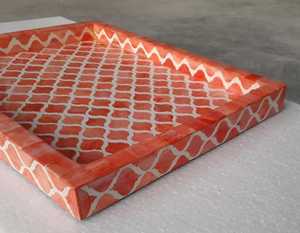 Plateaux de style avec compartiments Plateau en os de service en bois de noyer pour les collations Plateau en incrustation d'os chinois personnalisé en Inde Artisanat - Product Image 3