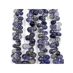 Iolite Briolette สีฟ้าแบบพรีเมี่ยมขนาด7นิ้วลูกปัดมุกควอตซ์ทรงหยดน้ำตาเรียบ5-7มม. ออกแบบได้เองขายส่งสำหรับการทำเครื่องประดับ - Product Image 1
