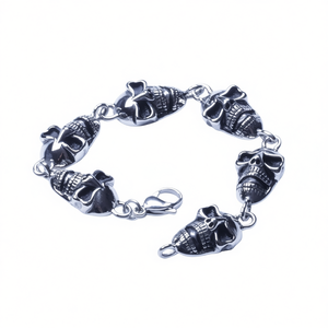 Bracelet pour homme en acier inoxydable argenté, style motard, avec crâne, modèle SL02, tendance, géométrique, religieux, plaqué or, en titane, du vendeur américain - Product Image 2