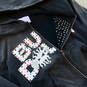 Sweat à capuche d'hiver en strass pour hommes élégants et solides Design de luxe en diamant et cristal Pull coupe-vent surdimensionné pour Fashion Forward - Product Image 3