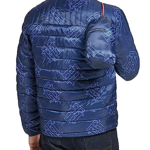 Veste matelassée à col montant brodée sur mesure pour homme, bleu marine, manteau d'hiver, pliable, isolée, imperméable, à capuche, parka d'extérieur, OEM - Product Image 5