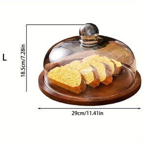 Wholesale Round Shaped Wood <b>Display</b> Dessert Rack <b>Glass</b> Lid <b>Dome</b> Wedding Birthday Party Decorative Item - Product Image 3
