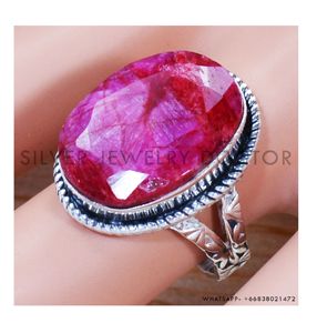 Anillo de declaración de plata de rubí natural, joyería hecha a mano, forma ovalada, anillo de piedras preciosas curativas de Rubí, anillo de rubí de sólida plata de ley 925 - Product Image 1