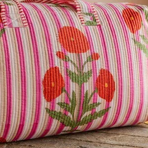 Sac de voyage de week-end en coton sport décontracté de luxe à rayures et à fleurs avec fermeture à glissière - Écologique Durable Grande capacité Tactique - Product Image 2
