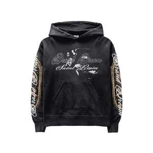 Sweatshirts à capuche de sport en coton personnalisés Sweatshirts à capuche pour hommes surdimensionnés ajustés Design unisexe DTG imprimé couleur noire décontracté Vintage Winter Front - Product Image 5