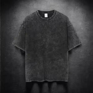 T-shirt noir vintage épais 100% coton, délavé à l'acide, épaule tombante, bambou léger, haut de gamme, unisexe, longue longueur, grande taille - Product Image 1