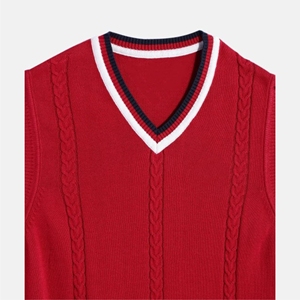 Style sans manches de haute qualité logo personnalisé OEM fabricant de gros 100% coton tissé col en V étudiant collage gilet pull pour hommes - Product Image 3