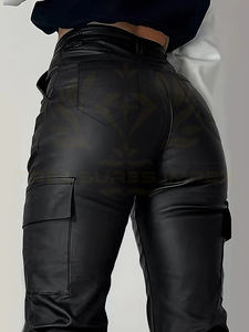 Pantalons de moto unisexe en cuir PU avec fermeture éclair, leggings plissés et respirants à la mode avec poche latérale - Product Image 3