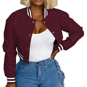 Wholesale Custom Logo Women's Vintage Style Cropped Varsity Jacket New Fashionable Embroidered Leather Jacket Cotton for Outdoor - Product Image 3