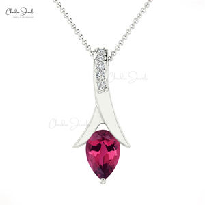 Collier pendentif pour femme en forme de larme, 0,35 carats de tourmaline rose et accents de diamants, avec or fin 14 carats, bijoux faits à la main à prix de gros - Product Image 2