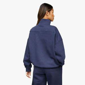 65% coton 35% polyester bleu marine athlétisme club 1/4 zip entonnoir survêtement court femme - Product Image 4