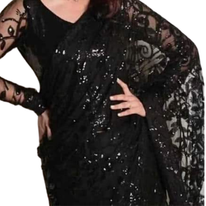 Nouvelle broderie lourde pure Net vêtements de mariage noir Saree dentelle et fermeture éclair décoration indien Saree 2025 vente en gros vêtements pakistanais - Product Image 4