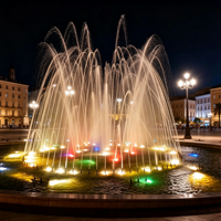 Fontaine musicale extérieure professionnelle à jets d'eau et lumière laser, performance personnalisée pour centre commercial et attraction touristique