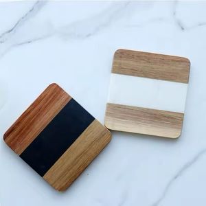 Marble Acacia Wood Coaster For Home Kitchen Office Or <b>Christmas</b> Housewarming For Table Use Stylish Cups and Drinks Holder - Product Image 3