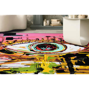 Tapis imprimé avec des graffitis colorés sur les yeux, décoration d'intérieur d'art moderne, tapis en chenille - Product Image 1