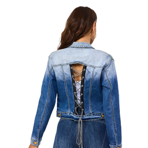 Personnalisé High Street Dos Nu Effiloché Jean Vestes Dames Mode de Haute Qualité Chaînes Veste Denim pour Femmes - Product Image 1