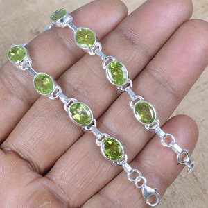 Joyería de plata de ley estampada, piedra preciosa de Peridoto, pulsera de plata fina hecha a mano, joyería 925 en forma de pera, Plata de Ley 925 - Product Image 4
