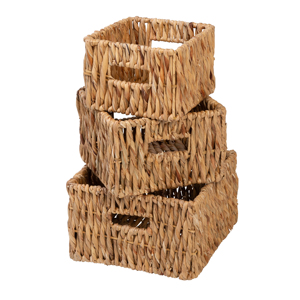 TienPhong Wholesale Customizable Natural Table <b>Bathroom</b> Set 3 Square Nesting Water Hyacinth Baskets Handles Multifunctional - Product Image 1