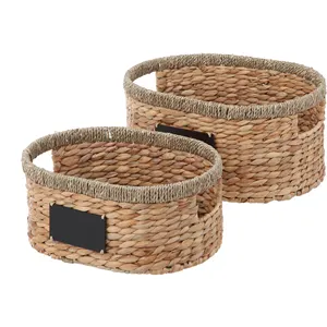 Twist Seagrass Water Hyacinth Oval storage Basket Set 2 for Pantry Living Room Office Kitchen Shelves Organization Woven box