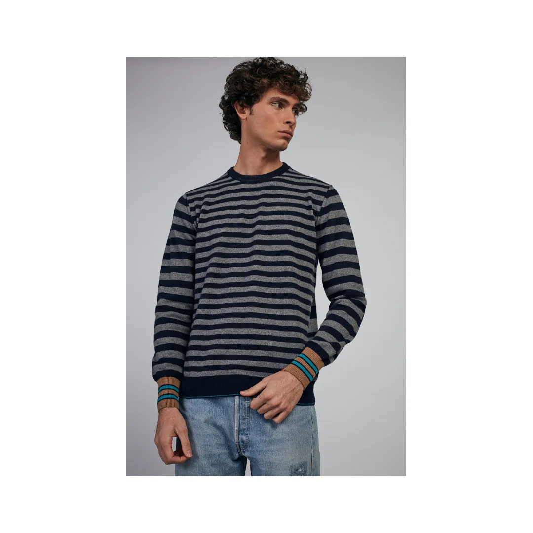 Made in Italy knitwear manufacturers 100% eco cachemire round neck stripe long sleeve men's sweater
