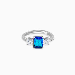 Anillo de Baguette de plata azul agua, joyería de piedras preciosas geométricas, Diamante de corte esmeralda, incrustación de ajuste de bisel chapado en rodio certificado IGI - Product Image 5