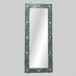 Miroir mural rectangulaire en bois avec incrustations de os, artisanat pour salon toutes saisons, non inclus - Product Image 2