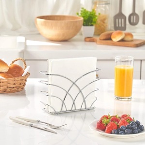 Elegante Porta Servilletas de Barra, Diseño Curvo de Acero Inoxidable, Base Estable, Fácil Acceso, Organizador de Mesa Moderno - Product Image 4