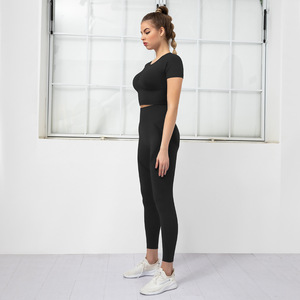 Sujetador deportivo y leggings de 5 piezas al por mayor, conjuntos de fitness sin costuras, ropa deportiva personalizada, conjunto de legging acanalado para mujer - Product Image 3