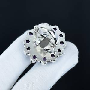 Natural Moonstone and Amethyst Gemstone Ring Handmade 925 Sterling Silver Rhodium Plated Luxury Vintage Jewelry Wedding Gift - Product Image 6