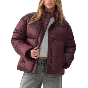 High Quality Warm Knitted Puffer Jacket Women Zipper <b>Coat</b> Cotton Padded <b>Outwear</b> Canvas Long Bomber Bubble Jackets For Ladies - Product Image 1