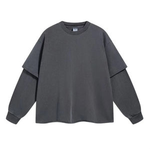 Camiseta de manga larga de algodón 100% versátil para hombre, patrón sólido, hecha a medida para looks deportivos informales, tela de punto de alta calidad - Product Image 1