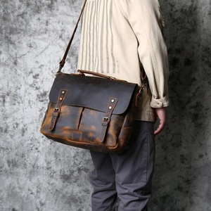 Retro Leather Top Layer Horizontal PC <b>Laptop</b> <b>Bag</b> Men's Casual Shoulder Messenger <b>Bag</b> LPG-0148 - Product Image 1
