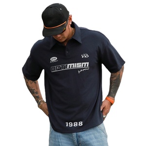 Polo à manches courtes pour homme avec imprimé lettres, bleu marine, été - Product Image 1