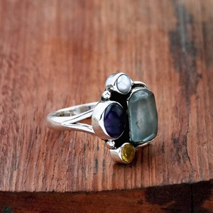 <b>Raw</b> Blue Topaz <b>Amethyst</b> Citrine Christian Bohemian 925 Sterling Silver Multi Stone Statement Ring Gift for Women - Product Image 4
