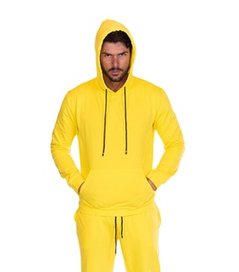 Conjuntos deportivos casuales de algodón 100% amarillo liso de alta densidad, sudaderas con capucha personalizadas para hombre, ropa deportiva para correr y gimnasio. - Product Image 3