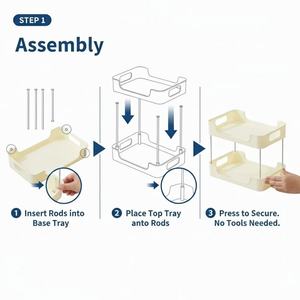 Élégante étagère de rangement multifonctionnelle à 2 niveaux avec poignées, finition brillante, organisateur en plastique et métal pour la maison et le bureau - Product Image 4