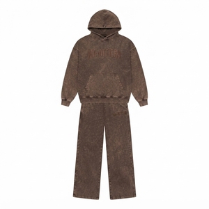 Conjunto de Sudadera Oversize Lavada Personalizada y Pantalones Anchos de Felpa para Mujer, Chándal de Algodón Estilo Urbano OEM ODM - Product Image 3