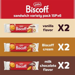 Galletas tipo sándwich Lotus Biscoff, paquete variado, crema Biscoff/crema de vainilla/crema de chocolate con leche, 5.29 onzas (paquete de 6) - Product Image 6