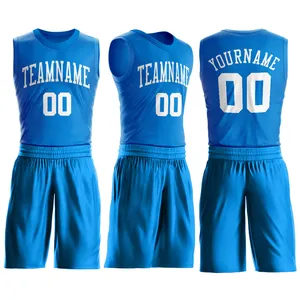 Kit de entrenamiento de baloncesto completo hecho a medida uniforme de malla femenina transpirable azul blanco sublimación impresa ropa de baloncesto para niñas - Product Image 6