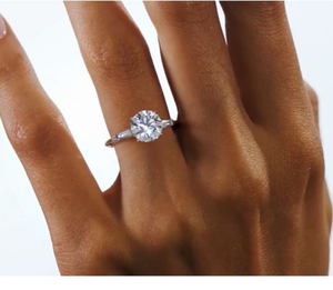 Anillo de Diamantes de Oro Sólido de 10k con Corte Redondo y Baguette, Anillo de Boda con Diamante Cultivado en Laboratorio, Anillo de Compromiso con Diamante de Corte Redondo para el Amor - Product Image 4