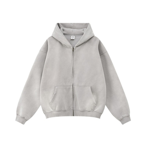 100% coton français Terry Boxy recadrée fermeture éclair Vintage lavé à l'acide sweats à capuche surdimensionné et à capuche fermeture éclair personnalisée culture pour hommes - Product Image 6