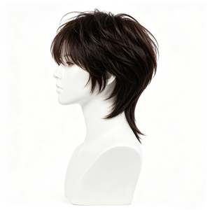 Peluca Corta Negra Natural Estilo Mullet para Mujer, Peluca Moderna en Capas con Flequillo - Product Image 3