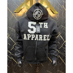 Custom Logo Fleeced Cotton Zip Up Heavyweight Distressed Hoodie Custom Streetwear <b>Washed</b> Zipper Hoodies For <b>Boys</b> - Product Image 3