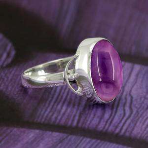 Anillo de amatista natural hecho a mano 925 Plata de Ley sólida Color Azul forma ovalada 925 Plata estampada anillo de joyería de plata hecho a mano - Product Image 2