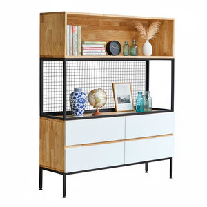 Étagère décorative sur pied KTB68150 120x35x140cm avec tiroirs en bois d'hévéa pour salon - Product Image 1