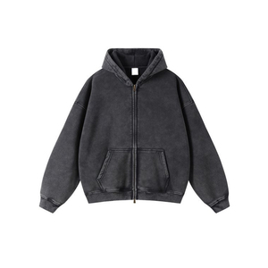 2025 Custom Manufacturer Men Designer Acid Wash Cropped Distressed Zip up Long Sleeve Tracksuit Hoodie Wiht Logo Zipper <b>Hoddies</b> - Product Image 4