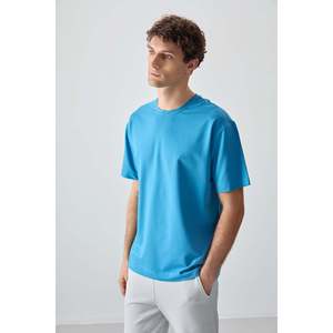 T-shirt basique pour homme Air Jones, coupe ample, bleu pétrole, en tissu mélangé de coton épais et doux, pour un usage décontracté - Product Image 2